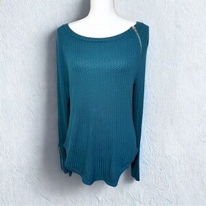 Chaser Teal Waffle Knit Scoop Neck Sweater Top Women Size Small